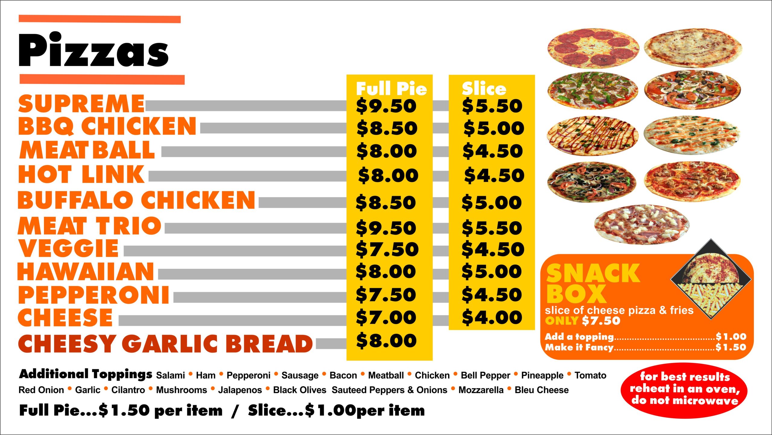 slice and ice pizza menu image
