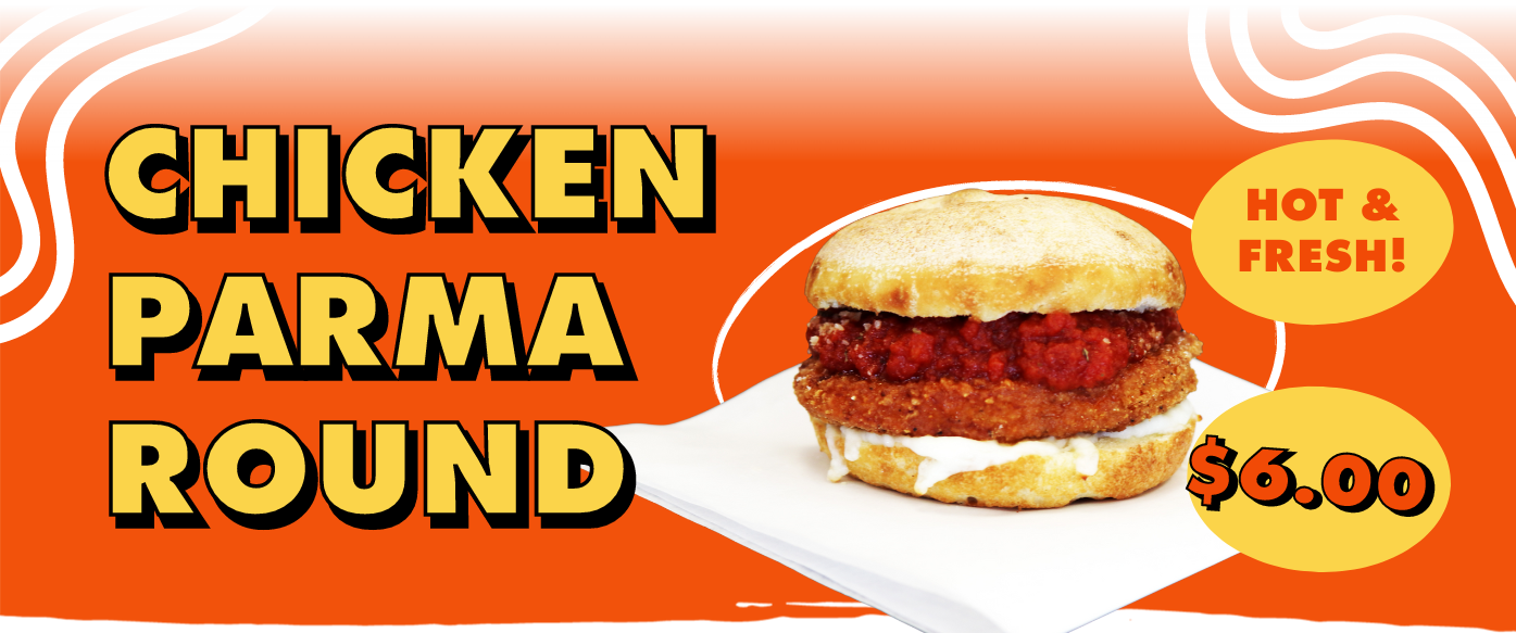 chicken parma round sandwich